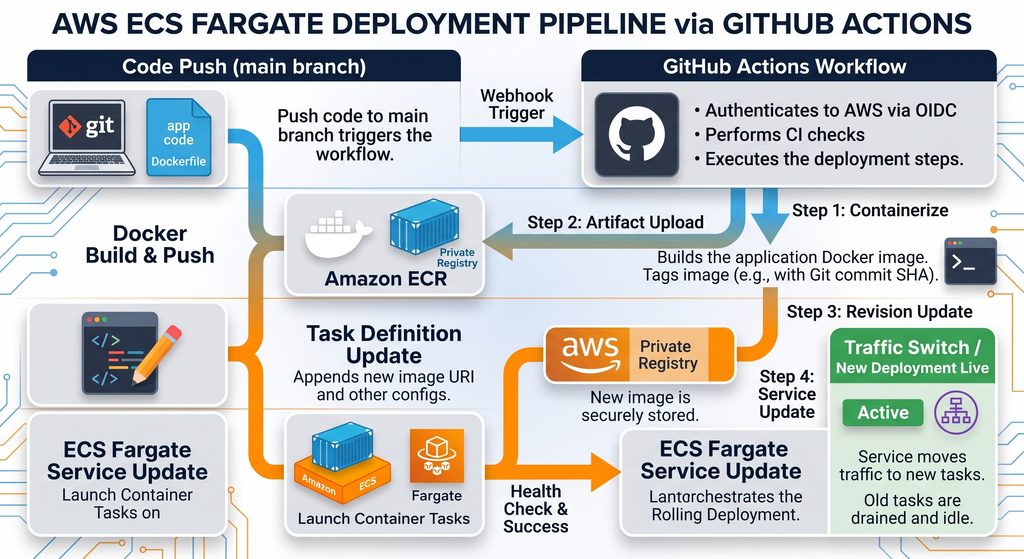 AWS ECS GitHub Actions deployment pipeline flowchart